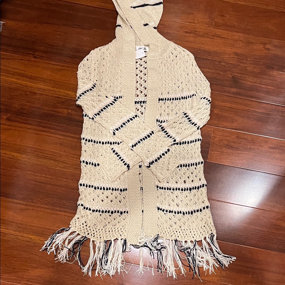 Cozy Cream Hooded Cardigan with Fringe